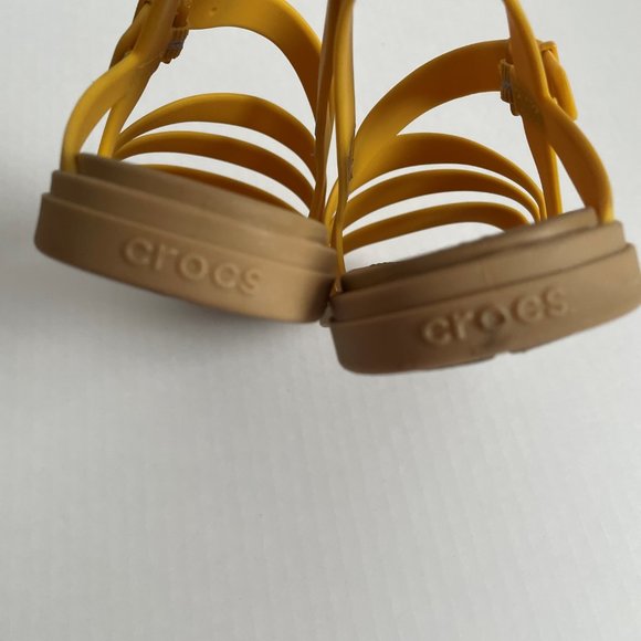 Crocs Tulum Strappy Sandals Size 6 Canary Yellow/Tan 206107 Adjustable Buckle - Picture 4 of 11